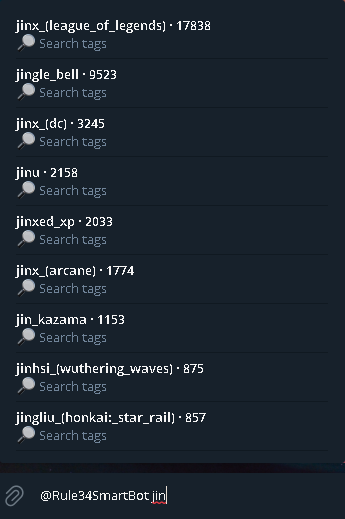 Inline tag autocomplete in a Telegram chat, showing a dropdown of suggested tags mid-type.